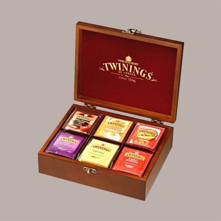 Scatola Legno 6 Scomparti + 60 Filtri Tè Zenzero Assortiti Twinings [db71c87b]