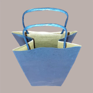 20 Borsa Busta Carta Blu per 1 Bottiglia con Manico Cordoncino 12+9x40cm