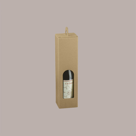 10 Pz Scatola Astuccio Porta 1 Bottiglia Olio Vino in Carta Avana Liscio con Finestra e Manico 90x90H340mm [b784c5d2]