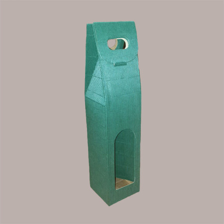 10 Pz Scatola Astuccio Porta 1 Bottiglia Olio Vino Grafica Onda Verde 90x90H385mm [295742da]