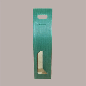 10 Pz Scatola Astuccio Porta 1 Bottiglia Olio Vino Grafica Onda Verde 90x90H385mm