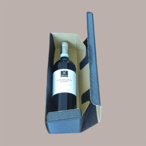 10 Pz Scatola Astuccio Porta 1 Bottiglia Olio Vino Cantinetta Stesa in Carta Onda Nero 340x90H90mm