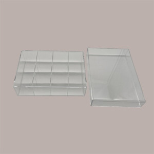 Contenitore in Plexiglass Trasparente con Coperchio a 12 Scomparti per Piccoli Alimenti 25x18 cm