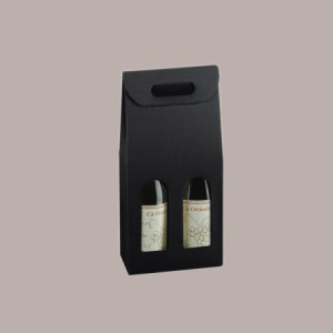 10 Pz Scatola Astuccio Porta 2 Bottiglie Olio Vino in Cartoncino Nero Effetto Pelle 180x90H390mm [c627da5e]