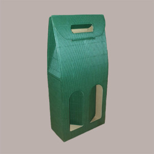 10 Pz Scatola Astuccio Porta 2 Bottiglie Olio Vino in Cartoncino Onda Verde 180x90x385mm [aefb9adb]