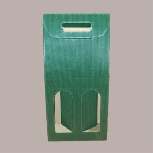 10 Pz Scatola Astuccio Porta 2 Bottiglie Olio Vino in Cartoncino Onda Verde 180x90x385mm