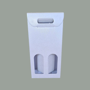 10 Pz Scatola Astuccio Porta 2 Bottiglie Olio Vino in Carta Bianco Effetto Pelle 180x90H385mm