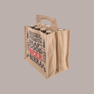 10 Pz Shopper Busta Juta Portabottiglie per Birra con Stampa 24,5+17xH23,5/31 cm [80321e42]