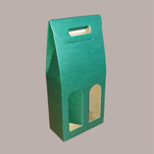 10 Pz Scatola Astuccio Porta 2 Bottiglie Olio Vino in Cartoncino Grafica Seta Verde 180x90x385mm [c3f9a820]