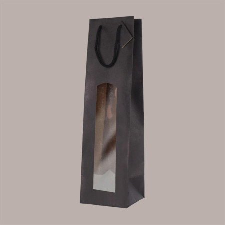 10 Pz Shopper Busta in Carta per Bottiglie Magnum Black Edition con Finestra 13+11,4x44 cm [45219390]