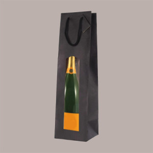 10 Pz Shopper Busta in Carta per Bottiglie Magnum Black Edition con Finestra 13+11,4x44 cm