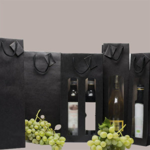 10 Pz Shopper Busta in Carta per Bottiglie Magnum Black Edition con Finestra 13+11,4x44 cm [2b1a1199]