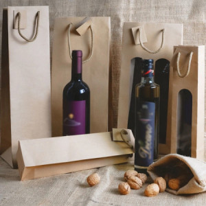 10 Pz Shopper Busta in Carta per Bottiglie Magnum Natural Edition con Finestra 13+11,4x44 cm [acb6c998]