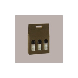 10 Pz Scatola Astuccio Porta 3 Bottiglie Olio Vino in Cartoncino Marrone Effetto Pelle 270x90H385mm [e3c82d8b]