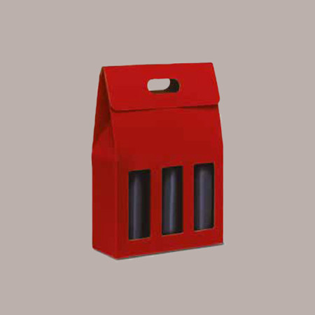 10 Pz Scatola Astuccio Porta 3 Bottiglie Olio Vino in Cartoncino Onda Rosso 270x90H385mm [2b1735f2]