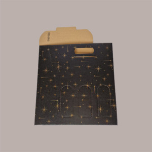 10 Pz Scatola Astuccio Porta 3 Bottiglie Olio Vino in Cartoncino Nero Grafica Stelle Oro 270x90H385mm [91d92c93]