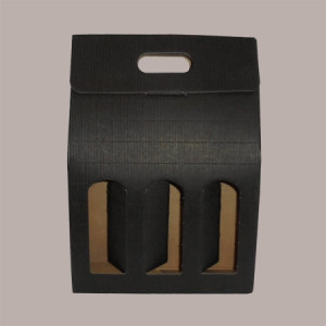 10 Pz Scatola Astuccio Porta 3 Bottiglie Olio Vino in Cartoncino Onda Nero 270x90H385mm [bbf5b1b1]