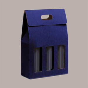 10 Pz Scatola Astuccio Porta 3 Bottiglie Olio Vino in Cartoncino Onda Blu 270x90H385mm [3200d8b3]