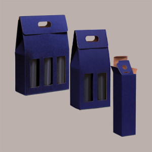 10 Pz Scatola Astuccio Porta 3 Bottiglie Olio Vino in Cartoncino Onda Blu 270x90H385mm