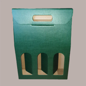 10 Pz Scatola Astuccio Porta 3 Bottiglie Olio Vino in Cartoncino Grafica Seta Verde 270x90x385mm [b42ff785]