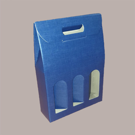 10 Pz Scatola Astuccio Porta 3 Bottiglie Olio Vino in Cartoncino Grafica Juta Blu 270x90H385 mm [d2a23ebf]