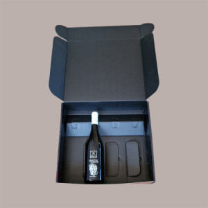 5 Pz Scatola Astuccio Porta 4 Bottiglie Olio Vino Cantinetta Stesa in Carta Nero Effetto Pelle 340x370H90mm