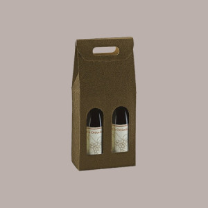 10 Pz Scatola Astuccio Porta 2 Bottiglie Olio Vino in Cartoncino Marrone grafica effetto pelle 180x90x385mm [740467c6]