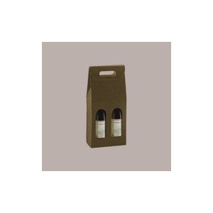 10 Pz Scatola Astuccio Porta 2 Bottiglie Olio Vino in Cartoncino Marrone grafica effetto pelle 180x90x385mm [cb9eeb7c]