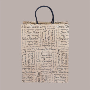 20 Pz Shopper Borsa Porta 3 Bottiglie con Manico Cordino avana grafica Natale Words 275x95H380mm