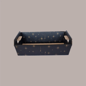 10 Pz Cesto per Confezioni Regalo Natalizie in Cartoncino Nero grafica Stelle Oro Rettangolare Medio 350x260H70mm [a0507eef]