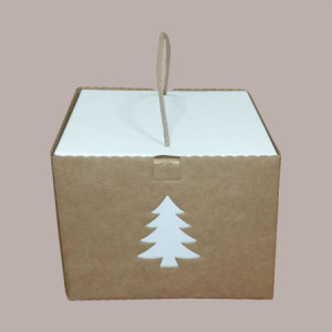 5 Pz Scatola per Confezione Regalo Porta Panettone Basso in Cartoncino Avana grafica Albero 245x245H180mm