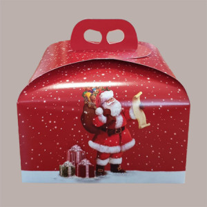 10 Pz Scatola per Confezione Regalo Porta Panettone Basso da 1 Kg in Cartoncino Rosso Grafica Babbo Natale 245x245H130mm