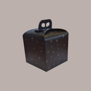 10 Pz Scatola per Confezione Regalo Porta Panettone Alto da 1 Kg in Cartoncino Nero grafica Stelle Oro 200x200H180mm [c35a6626]