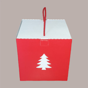 5 Pz Scatola per Confezione Regalo Porta Panettone Alto da 1 Kg in Cartoncino Rosso grafica Albero 210x210H210mm