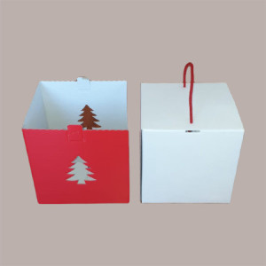 5 Pz Scatola per Confezione Regalo Porta Panettone Alto da 1 Kg in Cartoncino Rosso grafica Albero 210x210H210mm [3272747c]