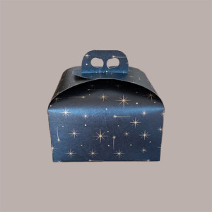 10 Pz Scatola per Confezione Regalo Porta Panettone Basso da 1 Kg in Cartoncino Nero grafica Stelle 245x245H130mm [f936f41a]