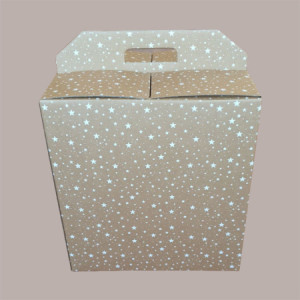 10 Pz Scatola per Confezione Regalo Natale Porta Panettone Bottiglia Valigetta Media in Cartoncino Avana grafica Stelle Bianche Galaxy 330x250H350mm