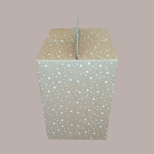 10 Pz Scatola per Confezione Regalo Natale Porta Panettone Bottiglia Valigetta Media in Cartoncino Avana grafica Stelle Bianche Galaxy 305x225H350mm