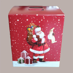 10 Pz Scatola per Confezione Regalo Natale Porta Panettone Bottiglia Valigetta Media Cartoncino Rosso grafica Babbo Natale Cubotto 300x225H350mm