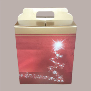 10 Pz Scatola per Confezione Regalo Natale Porta Panettone Bottiglia Valigetta Media in Cartoncino Rosso grafica Albero 305x225H350mm