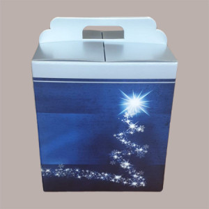 10 Pz Scatola per Confezione Regalo Natale Porta Panettone Bottiglia Valigetta media in Cartoncino Blu grafica Albero 305x225H350mm