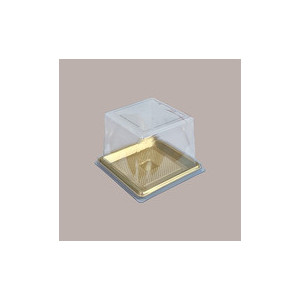 100 Pz Mini Vassoio Plastica Monoporzione Quadrato Oro Medoro + Coperchio 12x12cm Alcas [ad255163]