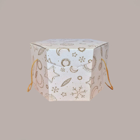 5 Pz Scatola per Confezioni Regalo Porta Panettone Basso da 1 Kg Esagonale in Cartoncino grafica White Segreto con Co [9cb608e1]