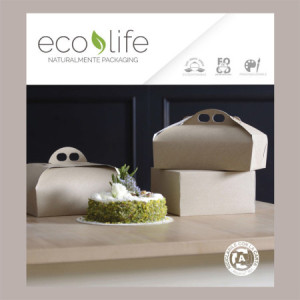 10 Pz Scatola Porta Torta in Cartoncino Avana Ecolife 23x23H7cm [954734b0]