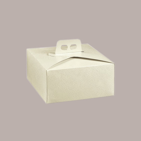 10 Pz Scatola Porta Torta Quadrata Alta Cartoncino Bianco grafica effetto pelle 31x31H12cm [1de12597]