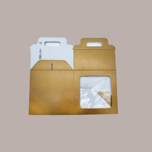 10 Pz Scatola per Confezione Regalo Valigetta Natale in Cartoncino Skin Oro con Finestra PVC 210x210H210mm