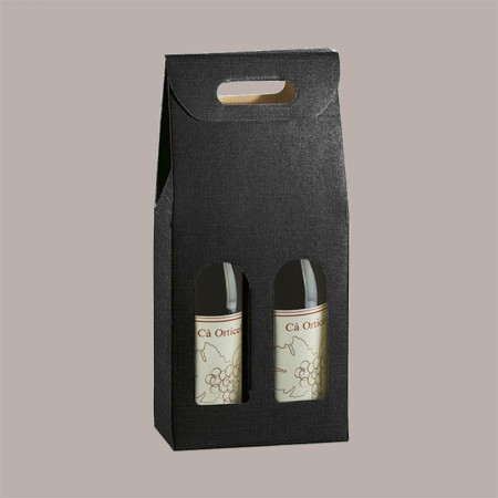 10 Pz Scatola Astuccio Porta 2 Bottiglie 750 ml Olio Vino in Cartoncino grafica Seta Nero 180x90H385 mm [460b0c04]