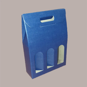 10 Pz Scatola Astuccio Porta 3 Bottiglie 750 ml Olio Vino in Cartoncino grafica Juta Blu 270x90H385 mm [d2a23ebf]