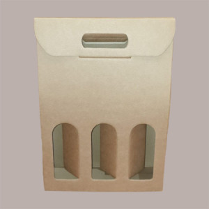 10 Pz Scatola Astuccio Porta 3 Bottiglie 750 ml Champagne in Cartoncino Avana Liscio 300x100H385mm